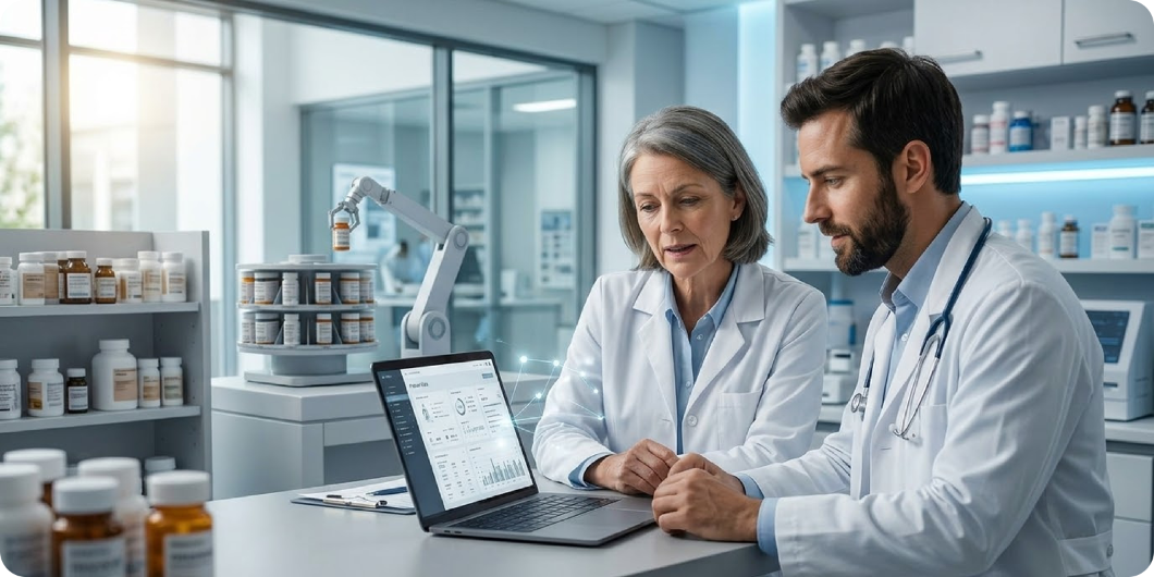 Healthcare professionals collaborating in a clinical environment